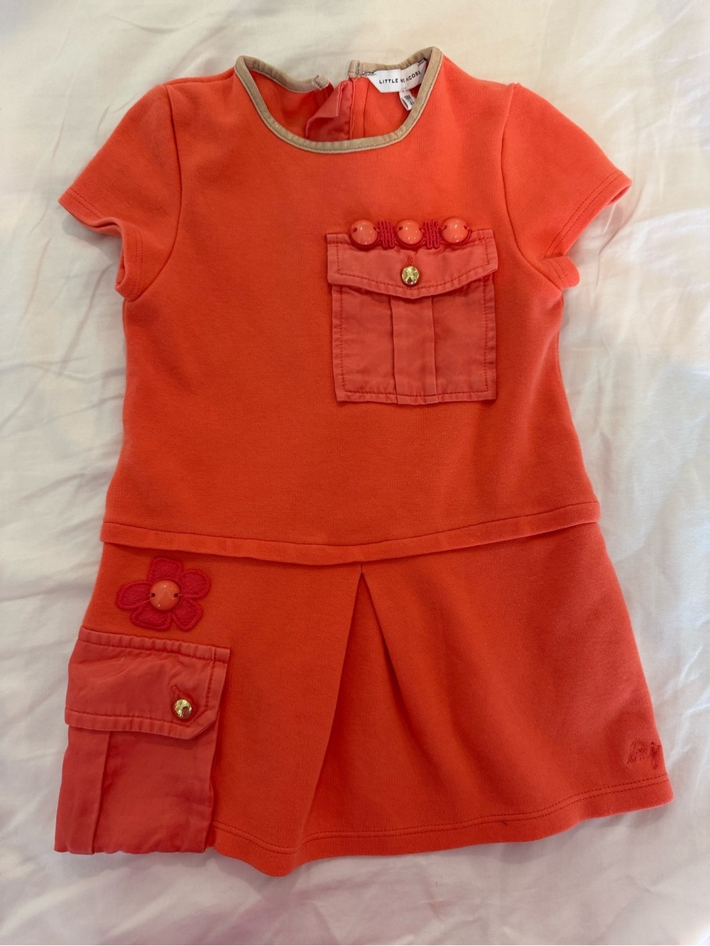Little Marc Jacob’s Orange Cotton Flower Pocket Kids Dress